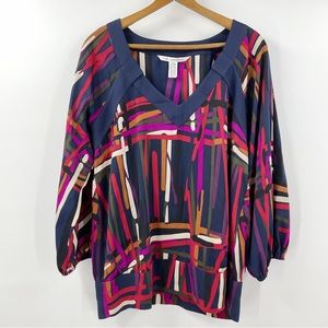Diane Von Furstenberg Dacey Silk Blend Abstract Blouse Top 8